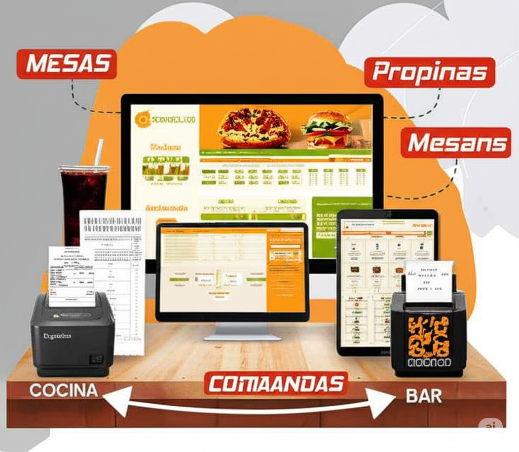 Interfaz de mesas, comandas y propinas en GridPOS Restaurante